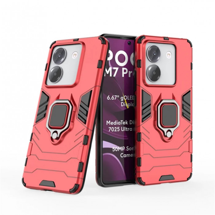 Защитный бампер IronMan для Xiaomi Poco M7 Pro 5G с кольцом-держателем Красный