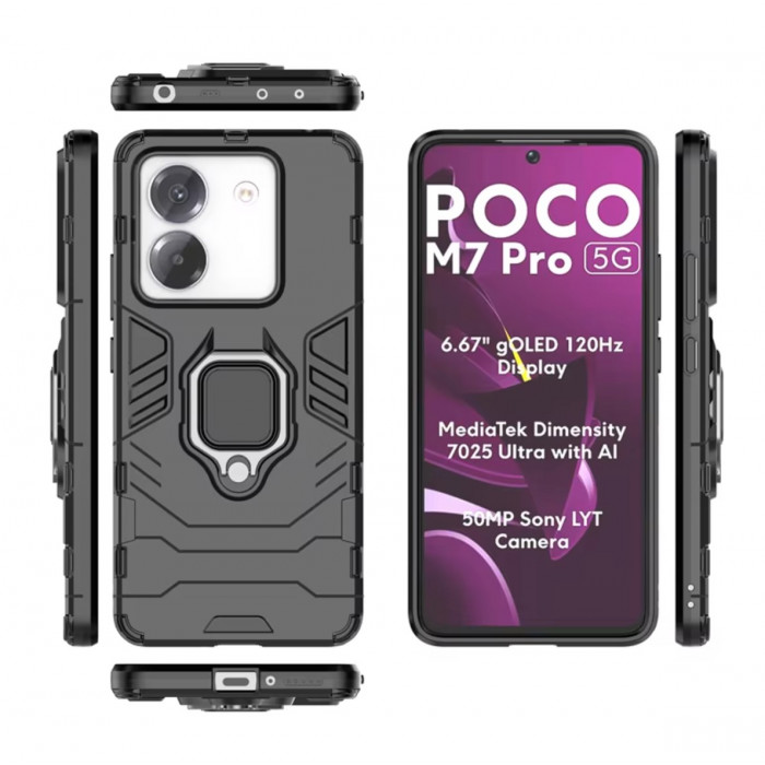 Защитный бампер IronMan для Xiaomi Poco M7 Pro 5G с кольцом-держателем Чёрный