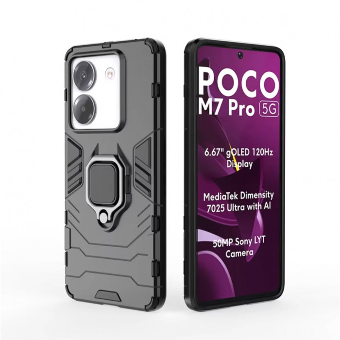 Защитный бампер IronMan для Xiaomi Poco M7 Pro 5G с кольцом-держателем Чёрный