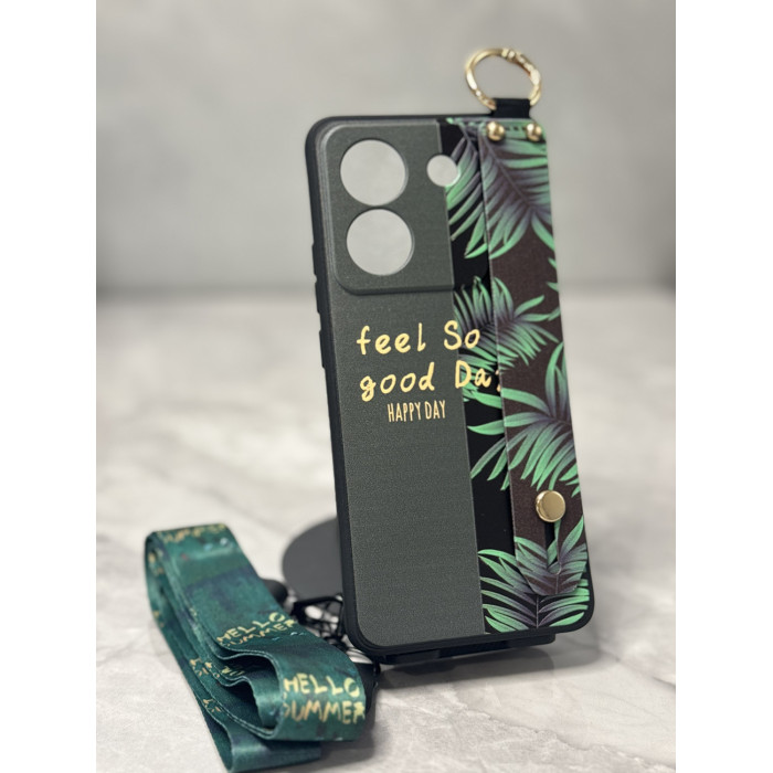 Силиконовый чехол для Xiaomi Poco M7 Pro 5G с ремешком-подставкой и на шею Happy Day