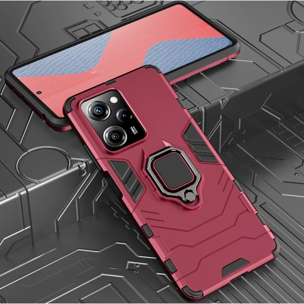 Защитный бампер IronMan для Xiaomi Poco X5 Pro 5G с кольцом-держателем Красный