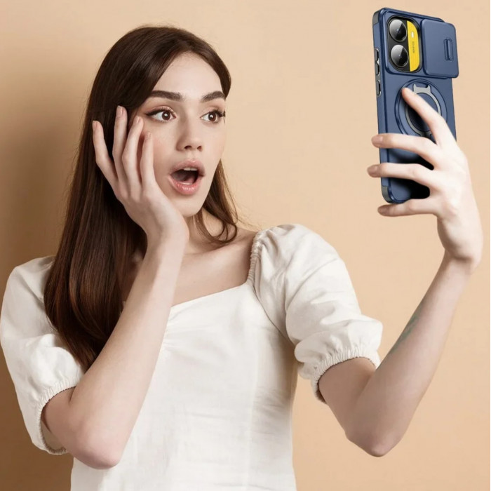 Бампер Camshield с магнитным кольцом для Xiaomi Poco X7 Pro 5G с кольцом-держателем Синий