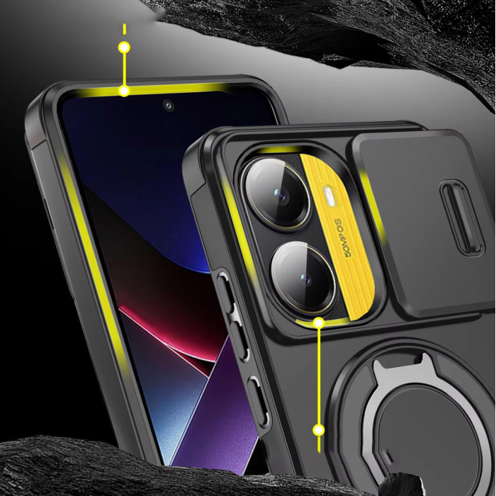 Бампер Camshield с магнитным кольцом для Xiaomi Poco X7 Pro 5G с кольцом-держателем Черный