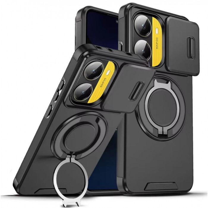 Бампер Camshield с магнитным кольцом для Xiaomi Poco X7 Pro 5G с кольцом-держателем Черный
