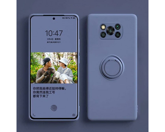 Силиконовый чехол Soft Touch с кольцом-держателем для Xiaomi Poco X3 NFC/Pro Серо-синий