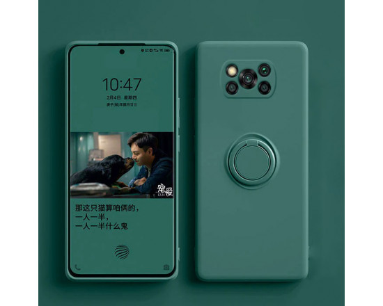 Силіконовий чохол Soft Touch з кільцем-тримачем для Xiaomi Poco X3 NFC/Pro Темно-зелений