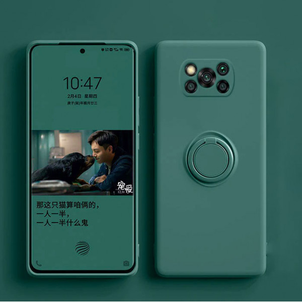 Силиконовый чехол Soft Touch с кольцом-держателем для Xiaomi Poco X3 NFC/Pro Тёмно-зеленый