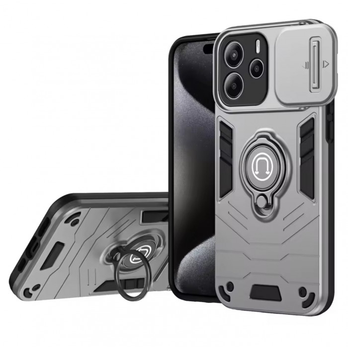 Чохол протиударний Camshield для Xiaomi Redmi Note 14 4G (24117RN76E) з кільцем-тримачем Сріблястий