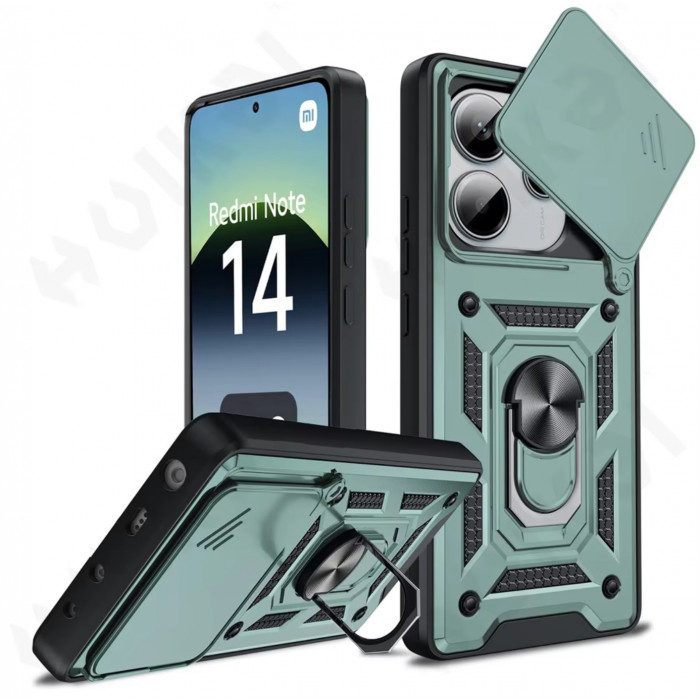 Ультратонкий протиударний чохол Camshield для Xiaomi Redmi Note 14 4G 24117RN76E з кільцем-тримачем Зелений