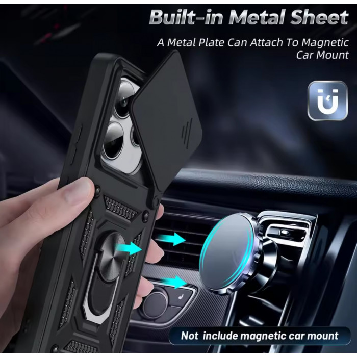 Ультратонкий противоударный чехол Camshield для Xiaomi Redmi Note 14 4G 24117RN76E с кольцом-держателем Черный