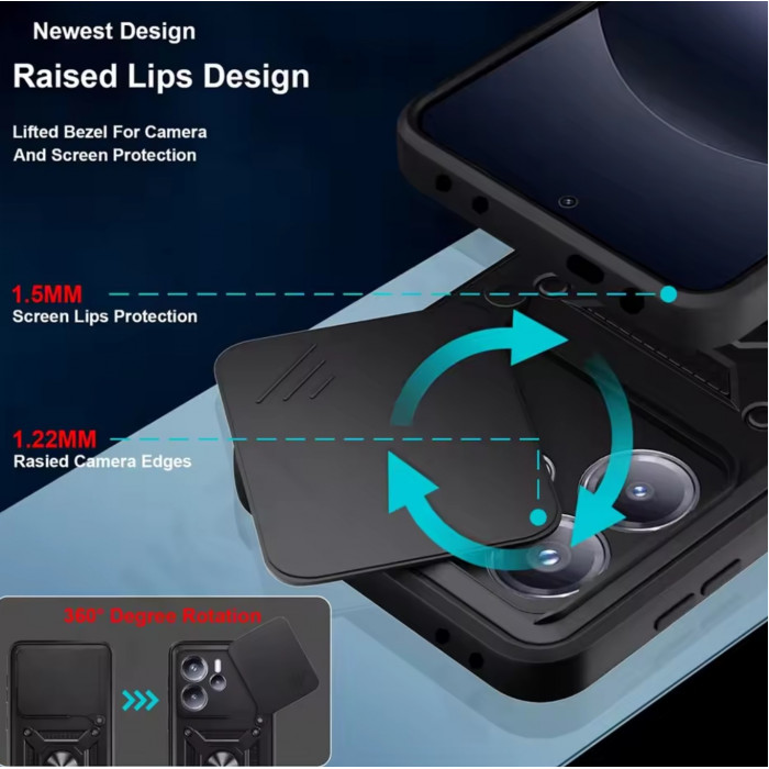 Ультратонкий противоударный чехол Camshield для Xiaomi Redmi Note 14 4G 24117RN76E с кольцом-держателем Черный