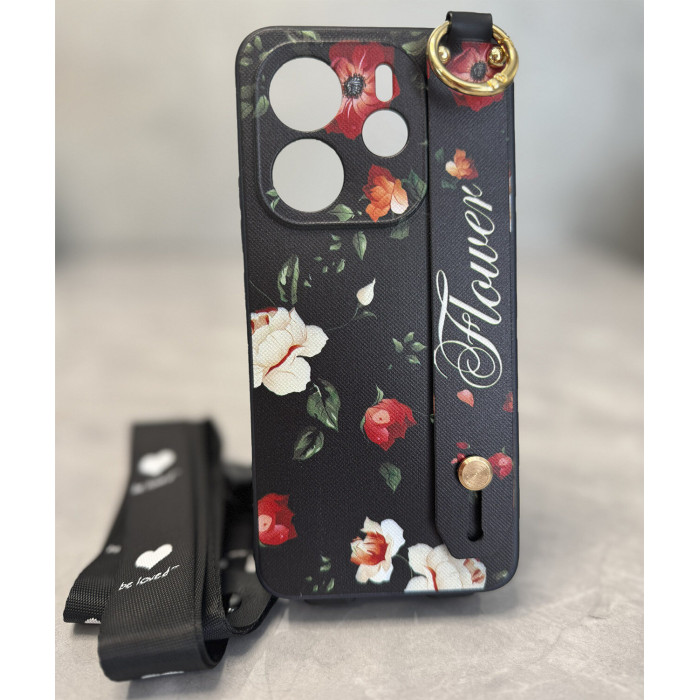 Силіконовий чохол для Xiaomi Redmi Note 14 4G 24117RN76E з ремінцем-підставкою та на шию Вечірні троянди