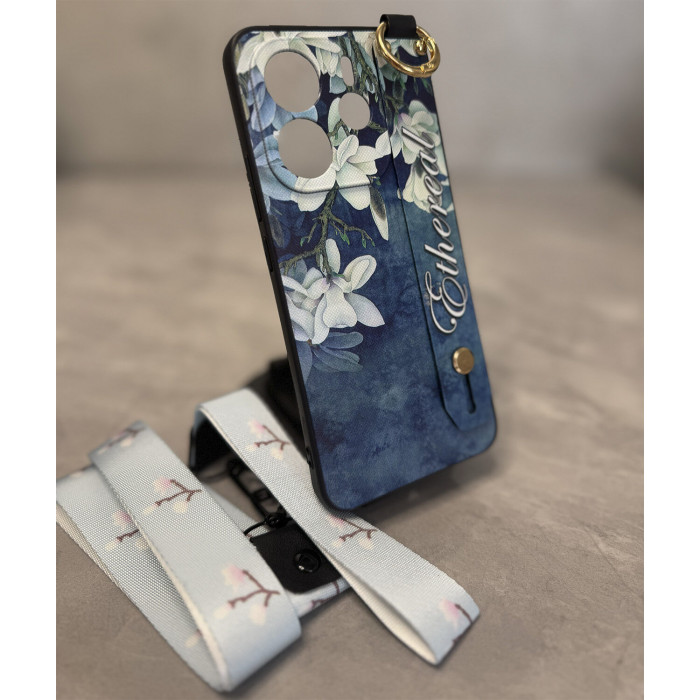Силіконовий чохол для Xiaomi Redmi Note 14 4G 24117RN76E з ремінцем-підставкою та на шию Біла магнолія