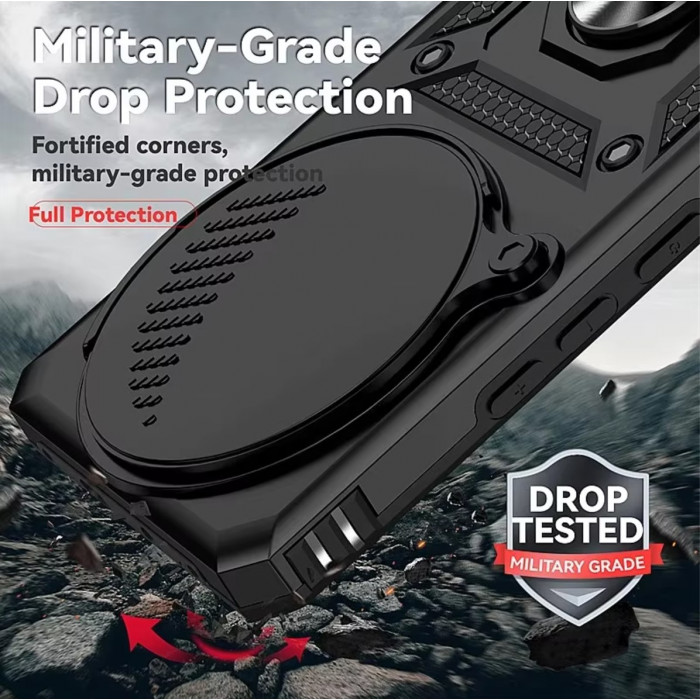 Ультратонкий противоударный чехол Camshield для Xiaomi Redmi Note 14 Pro 4G с кольцом-держателем Черный