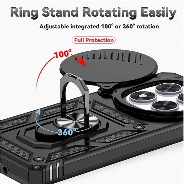 Ультратонкий противоударный чехол Camshield для Xiaomi Redmi Note 14 Pro 4G с кольцом-держателем Черный