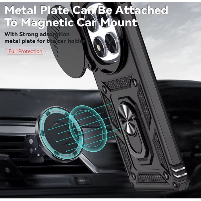 Ультратонкий противоударный чехол Camshield для Xiaomi Redmi Note 14 Pro 4G с кольцом-держателем Черный