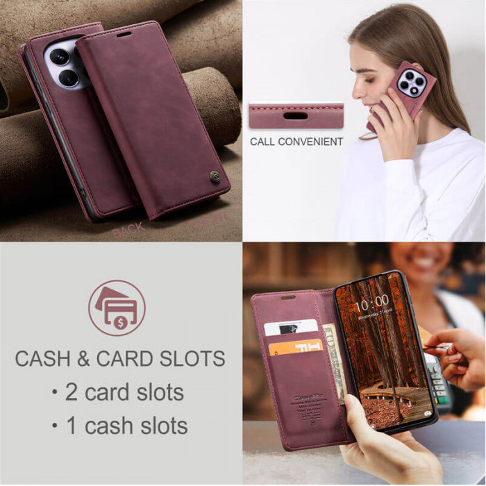 Чохол-книжка CaseMe із нубуку для Xiaomi Redmi Note 15 5G Бордовий