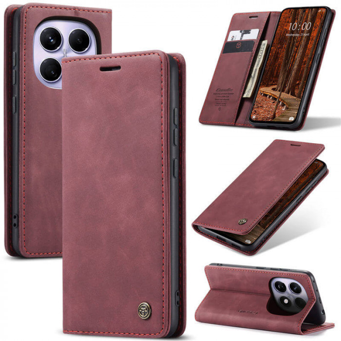 Чохол-книжка CaseMe із нубуку для Xiaomi Redmi Note 15 5G Бордовий