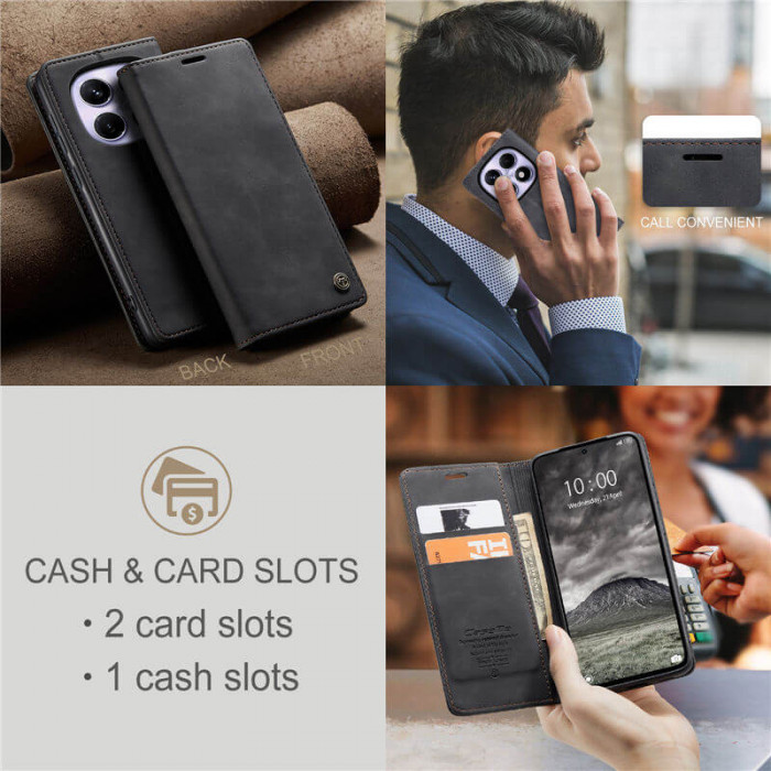 Чохол-книжка CaseMe із нубуку для Xiaomi Redmi Note 15 5G Чорний