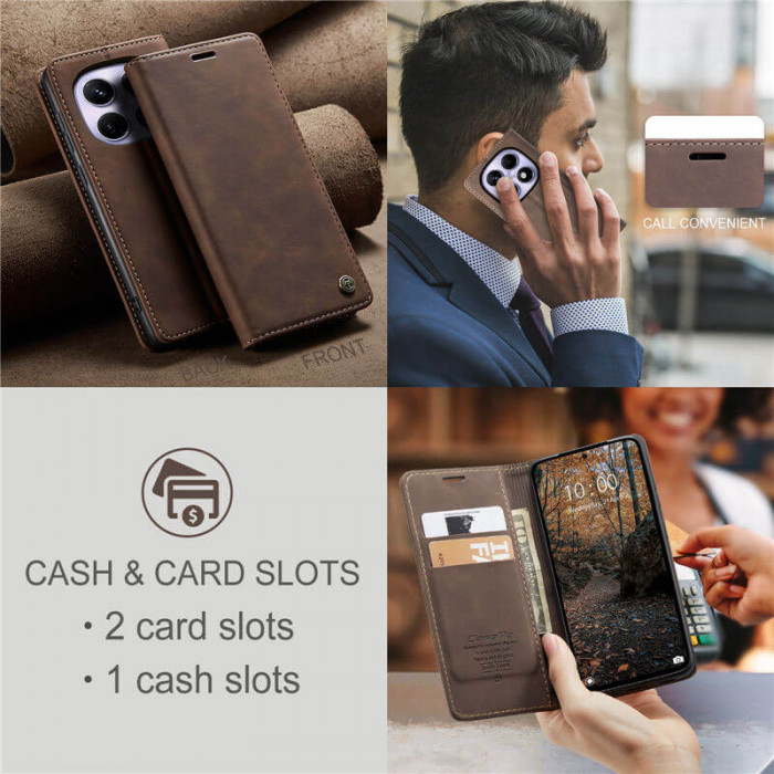 Чохол-книжка CaseMe із нубуку для Xiaomi Redmi Note 15 5G Темно-коричневий
