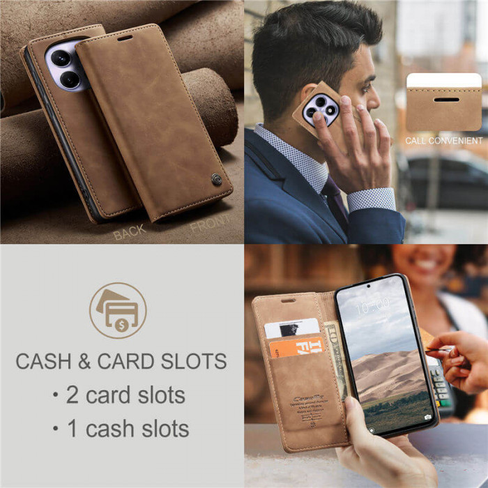 Чохол-книжка CaseMe із нубуку для Xiaomi Redmi Note 15 5G Світло-коричневий