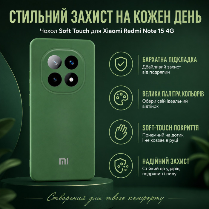 Силиконовый чехол Soft Touch для Xiaomi Redmi Note 15 4G Тёмно-зеленый