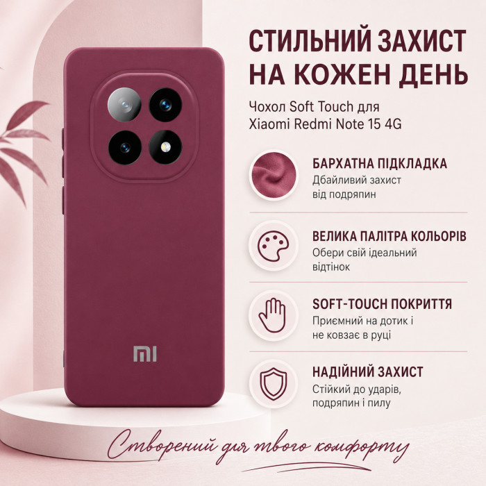 Силиконовый чехол Soft Touch для Xiaomi Redmi Note 15 4G Бордовый