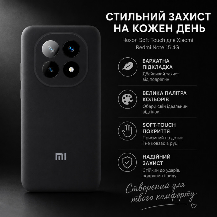 Силіконовий чохол Soft Touch для Xiaomi Redmi Note 15 4G Чорний