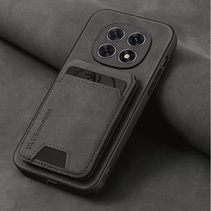 Кожаный чехол OLGE с держателем для карточек для Xiaomi Redmi Note 15 4G Черный