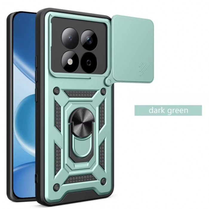 Ультратонкий противоударный чехол Camshield для Xiaomi Redmi Note 15 Pro 5G с кольцом-держателем Зелёный