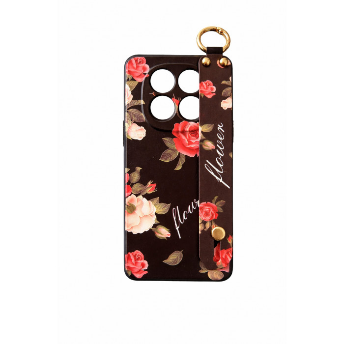 Силиконовый чехол для Xiaomi Redmi Note 14 Pro+ 5G с ремешком-подставкой Розы на черном