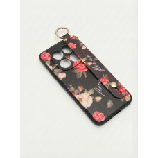 Силиконовый чехол для Xiaomi Redmi Note 14 Pro 5G с ремешком-подставкой Розы на черном