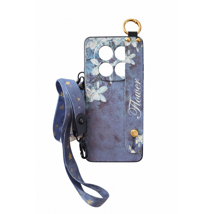 Силіконовий чохол для Xiaomi Redmi Note 14 Pro 5G з ремінцем-підставкою та на шию Біла магнолія