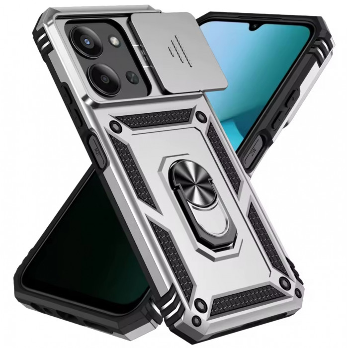 Ультратонкий противоударный чехол Camshield для Xiaomi Redmi 15C 171мм с кольцом-держателем Серебристый