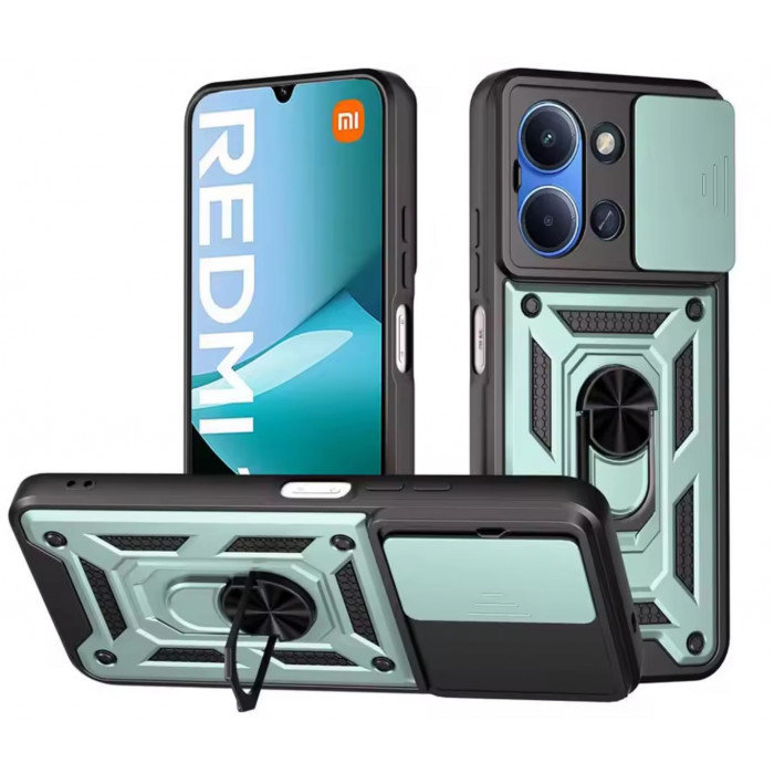 Ультратонкий противоударный чехол Camshield для Xiaomi Redmi 15C 171мм с кольцом-держателем Зеленый