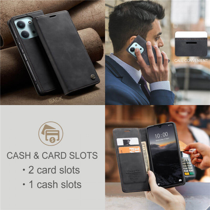 Чехол-книжка CaseMe из нубука для Xiaomi Redmi 15C 173mm Чёрный