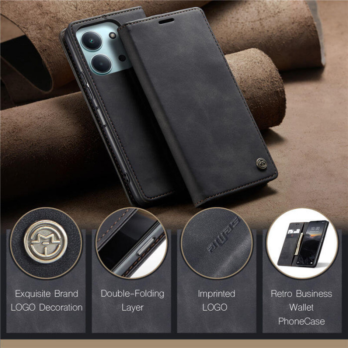 Чехол-книжка CaseMe из нубука для Xiaomi Redmi 15C 173mm Чёрный