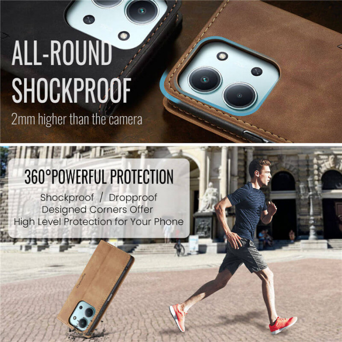 Чехол-книжка CaseMe из нубука для Xiaomi Redmi 15C 173mm Светло-коричневый