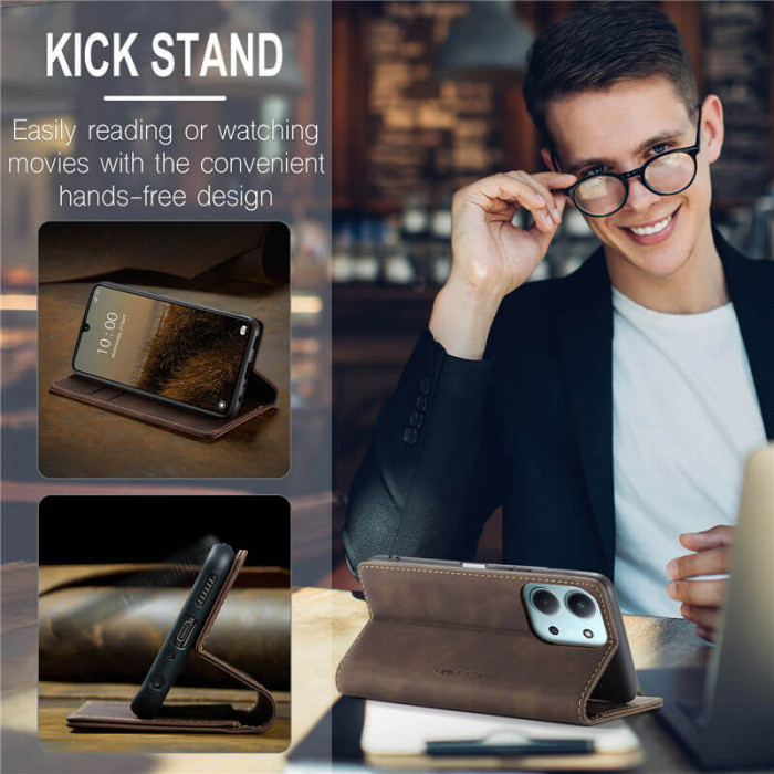 Чехол-книжка CaseMe из нубука для Xiaomi Redmi 15C 173mm Тёмно-коричневый