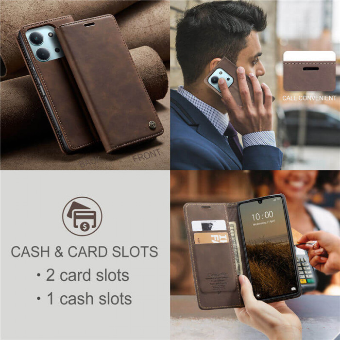 Чехол-книжка CaseMe из нубука для Xiaomi Redmi 15C 173mm Тёмно-коричневый