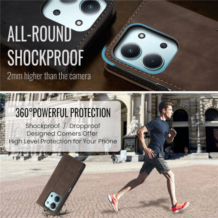 Чехол-книжка CaseMe из нубука для Xiaomi Redmi 15C 173mm Тёмно-коричневый