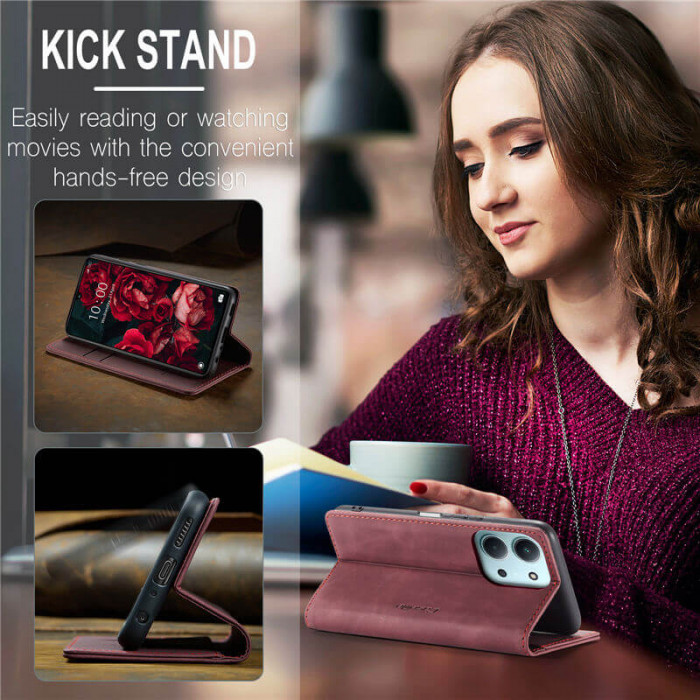Чехол-книжка CaseMe из нубука для Xiaomi Redmi 15C 173mm Бордовый