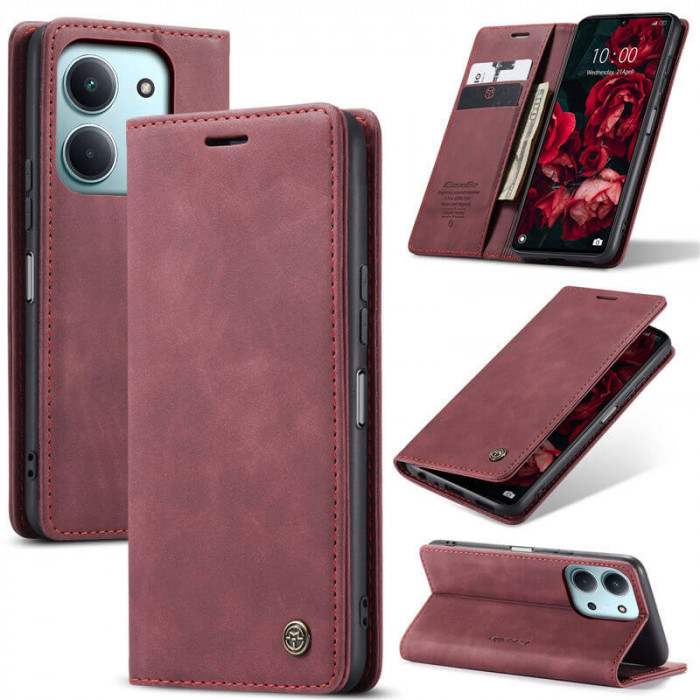 Чехол-книжка CaseMe из нубука для Xiaomi Redmi 15C 173mm Бордовый