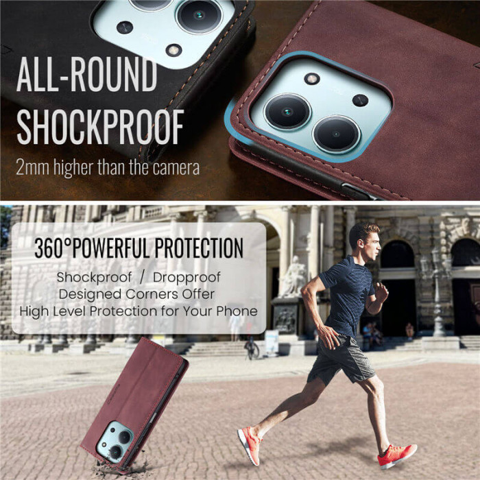 Чехол-книжка CaseMe из нубука для Xiaomi Redmi 15C 173mm Бордовый