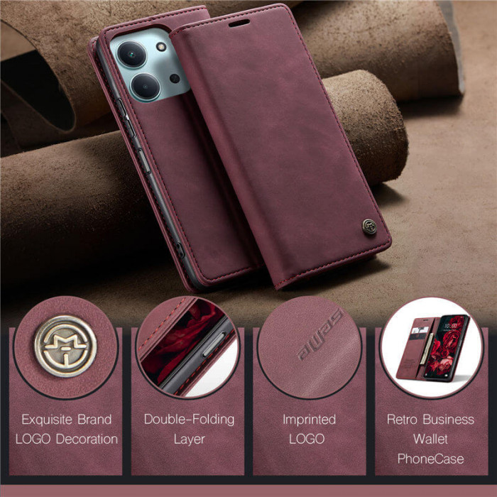 Чехол-книжка CaseMe из нубука для Xiaomi Redmi 15C 173mm Бордовый