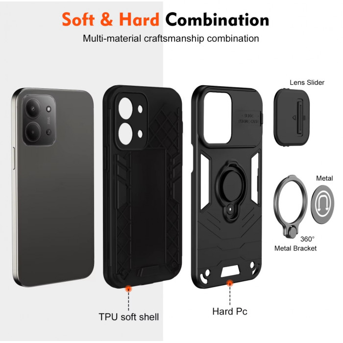 Протиударний чохол Camshield для Xiaomi Redmi 15C 173mm з кільцем-тримачем Чорний