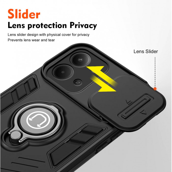 Протиударний чохол Camshield для Xiaomi Redmi 15C 173mm з кільцем-тримачем Чорний