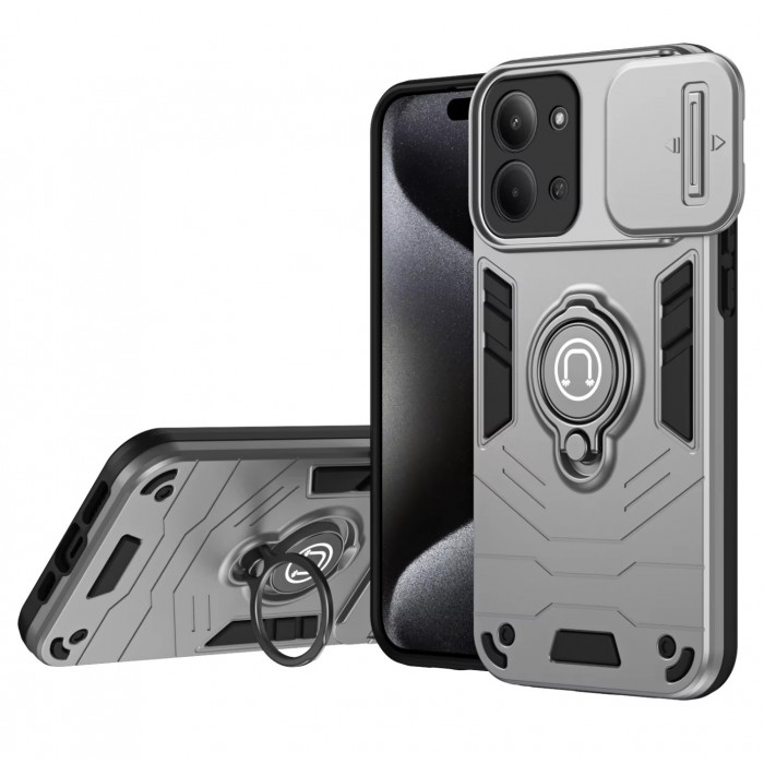 Противоударный чехол Camshield для Xiaomi Redmi 15C 173mm с кольцом-держателем Серебристый