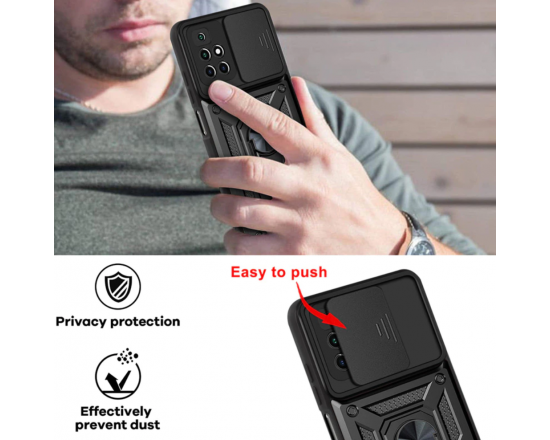 Противоударный чехол Camshield для Xiaomi Redmi 10 с кольцом-держателем Черный