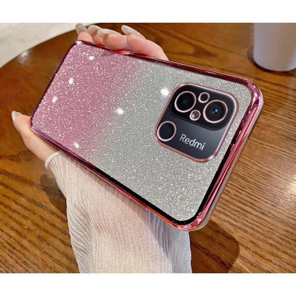 Чехол с блестками и защитой камеры для Xiaomi Redmi 12C Розовый